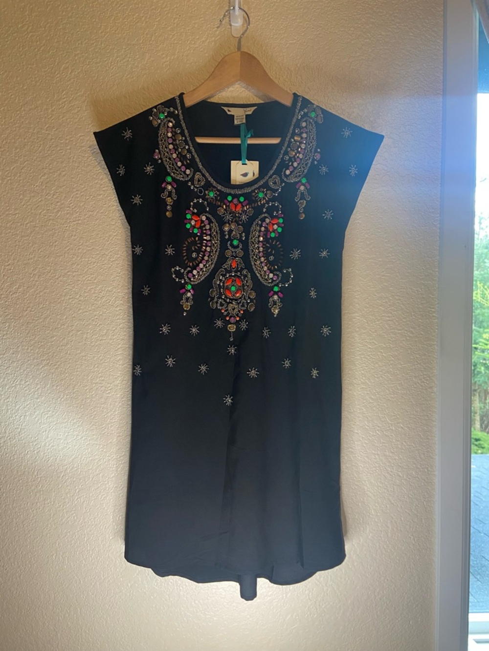 Embellished Black High-Low Dress with Multicolor Beading
